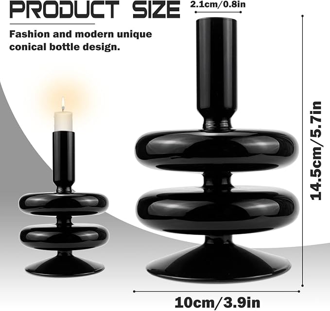 Glass Candle Holder for Taper Candles,Clear Decorative Candle Sticks Holders for Wedding Valentines Day Birthday Party Centerpiece (Black)