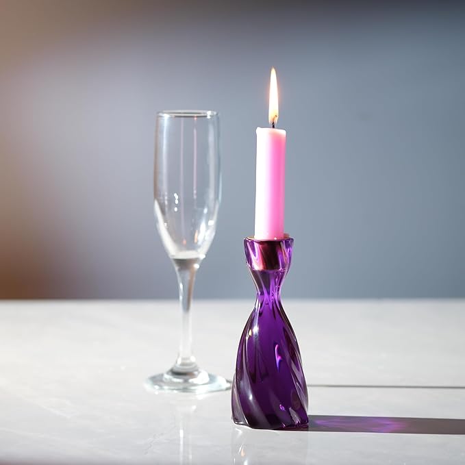 Twizzle Twist Candle Holder, Decorative Candle Holder for Table Display, Romantic Decoration, Unique Home DÉCOR Aesthetic, Housewarming Gift, Purple Height 5.7 inches Set of 2 - Resin