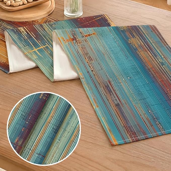 Niviy Brown Blue Wood Grain Linen Table Runner, 12x72 Inch Washable Table Runners Easy to Clean Kitchen Table Decor for Holiday Party Kitchen Dining Table Decoration