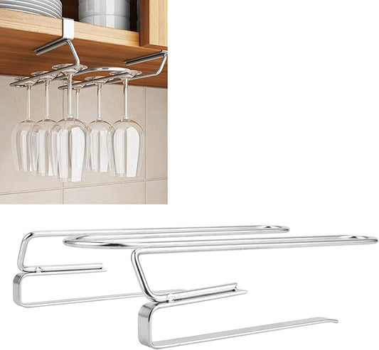 Wine Cup Holder, Under Shelf Wine Glass Rack, Wine Glass Rack Under Cabinet Drilling Free Holder, 304 Stainless Steel Mounted Hanging Cup Drain Holder Organizer