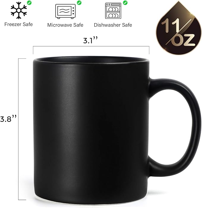 harebe 11 OZ Classic Coffee Mugs Set of 4, Family Ceramic Cup for Coffee, Tea, Cocoa and Mulled Drinks, Matte Black