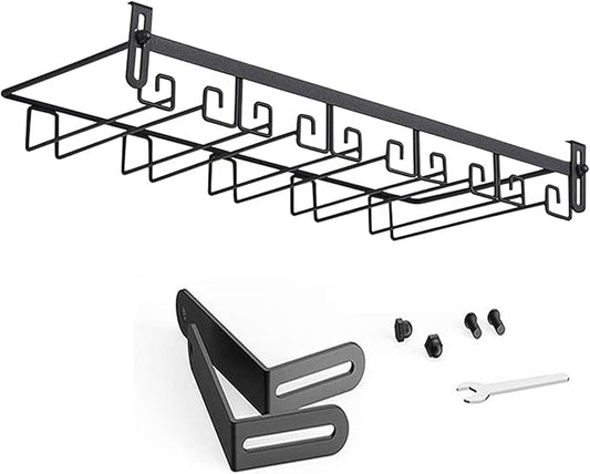 Hanging Wine Glass Rack Black Adjustable, Solid Iron Wine Glasses Hanger, Metal Under Cabinet Stemware Rack 3 Rows, 4 Rows, Convenient Storage And Space-saving