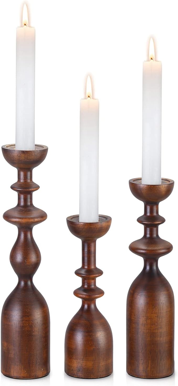 HOWSILAY Candle Holder Wood Candle Holders for Table Centerpiece Candlestick Holders Modern Farmhouse Decor Candlesticks fits 3/4" or 7/8" Taper Candle and Dia 1.5" Led Tea Lights or Pillar Candles