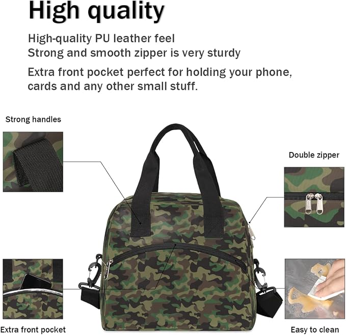Pardick Army Camouflage Camo Insulated Lunch Bag for Women Girl Reusable Lunch Tote Box With Shoulder Strap Lightweight Thermal Cooler Meal Prep Bag for Work School Office Picnic