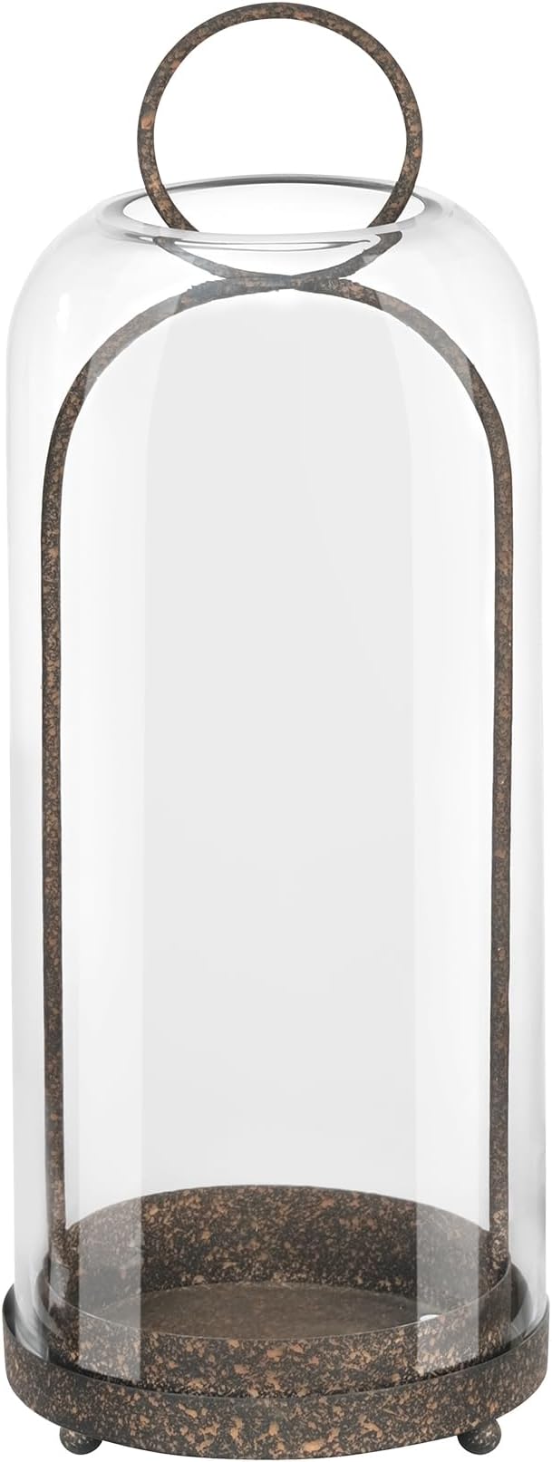 20" High Versatile Modern Metal Hurricane Lantern with Handmade Sturdy Glass Dome in Rustic Brown for Pillar Candle & Plants, Industrial, Farmhouse, Shabby Chic (Brown, 7.5"x20")