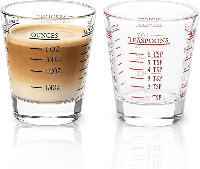 Shot Glasses Measuring cup Liquid Heavy Base Wine Glass Espresso Shot Glass 26-Incremental Measurement 1oz, 6 Tsp, 2 Tbs, 30ml Black and Red