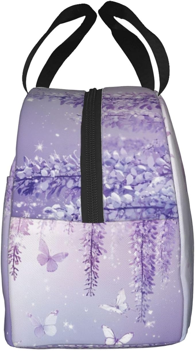Lunch Bag Lavender Butterfly Light Purple Flower Insulated Lunch Box Reusable Cooler Tote for Adults Student Girl Boy Work Office School Picnic Over 3 Years Old