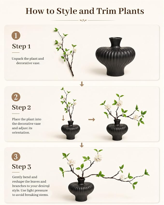 22'' Budded Faux Stem with Vase, 1pcs Artificial Greenery Plant for Centerpiece Table Decorations, Fake Branches in Vase for Farmhouse Living Room Bathroom Office Kitchen Decor - Black