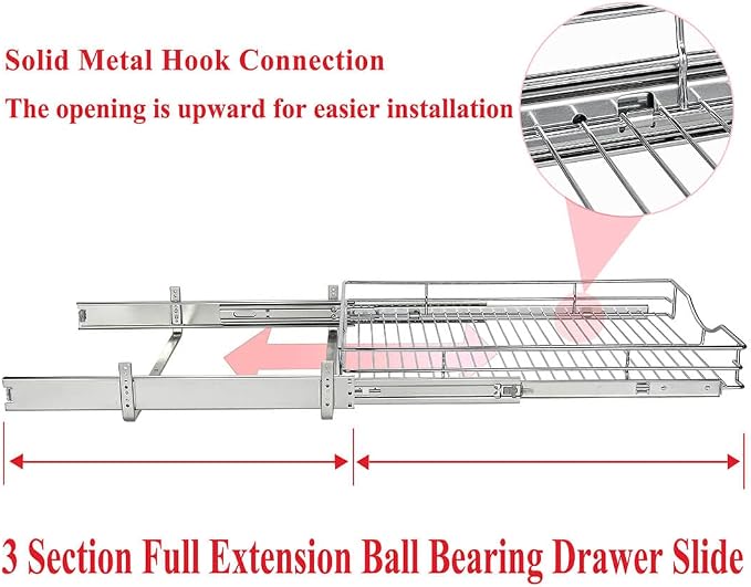 DINDON 1 Tier Pull Out Cabinet Organizer (17" W x 21" D) Heavy-Duty Metal Sliding Drawer Shelf, Slide Out Wire Basket for Kitchen Cabinets, Pantry, Bathroom, Chrome Finish…