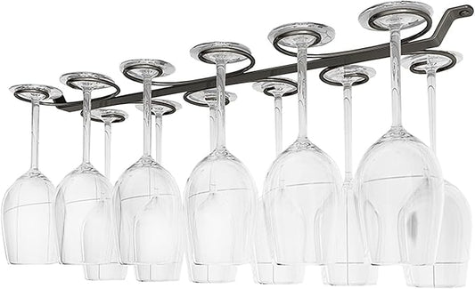 Under Cabinet Wine Glass Holder Iron 12 Hooks, Black Wire Hanging Rack, Storage Hanger Organizer, Space Saving, With 6 Hooks For Multiple Uses, Easy To Install