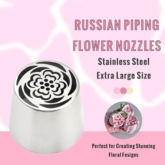 Extra Large Russian Flower Piping Tips, Stainless Steel Icing Tips Set, Rose Floral Nozzle for Cake Decorating, Frosting Piping kit for Edible Flowers Cake Decorations, Cake Decorating Supplies
