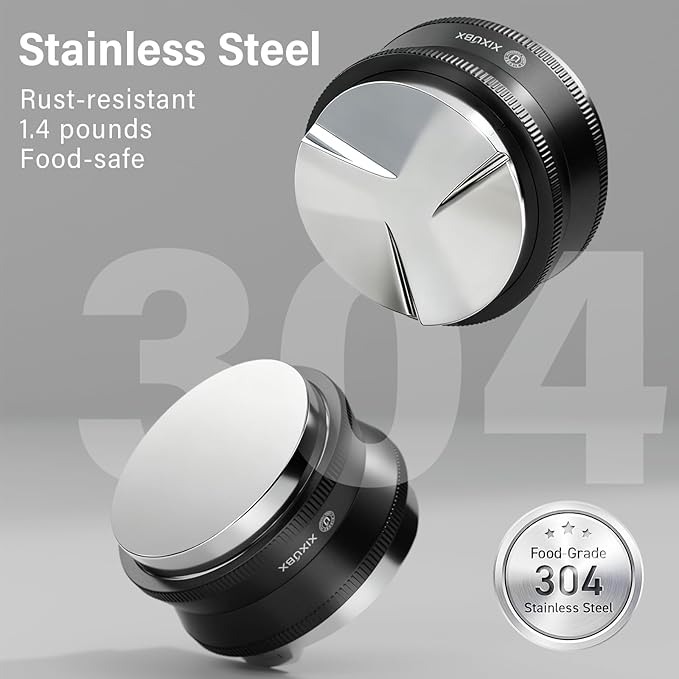 XIXUBX 58mm Espresso Tamper, Coffee Distributor and Tamper 304 Stainless Steel, Adjustable Depth Distribution Tool Professional Espresso Leveler Barista Tools Fits 58mm Portafilter