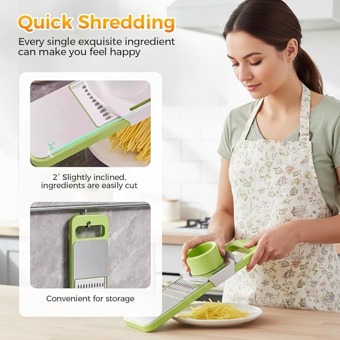 Multifunctional Vegetable Slicer, 6 in 1 Slicer Veggie Shredder with Safe Hand Guard, Multi Blade Adjustable Garlic Slicer, Easy-Clean & Compact Storage, Portable Kitchen Gadget (6 Blade Magnetic)