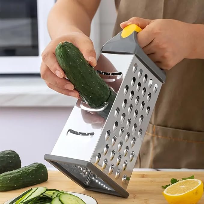 4 Sided Box Grater, Stainless Steel Grater Slicer with Handle, Cheese Grater, Kitchen Food Shredder, Food Grater Cutter Planing for Ginger, Garlic, Cucumbers, Carrots, Cheese, Potato