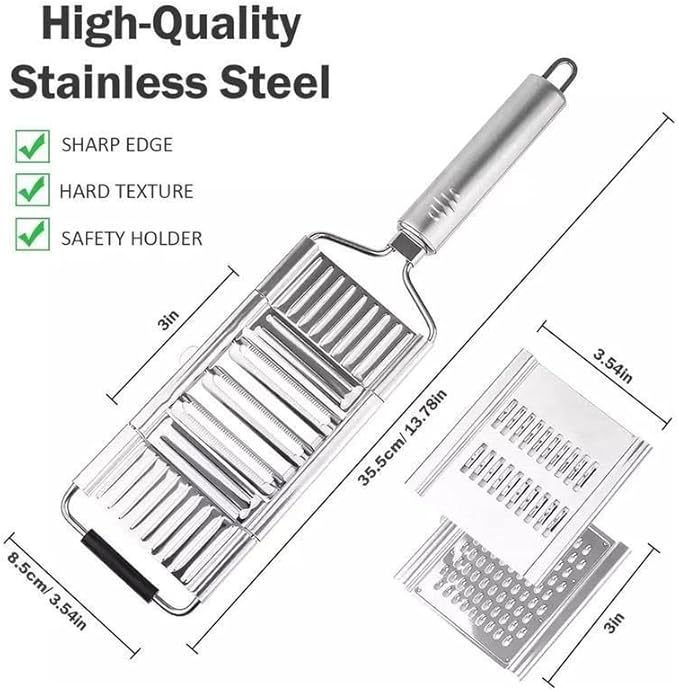 Stainless Steel 4 in 1 Multi-Purpose Vegetable Slicer, Handheld Cheese Grater & Vegetable Chopper with 4 Adjustable Blades for Various Vegetables