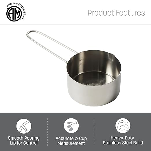 American METALCRAFT, Inc. 1/2 Stainless Steel Measuring Cup, 1/2-Cup, Silver