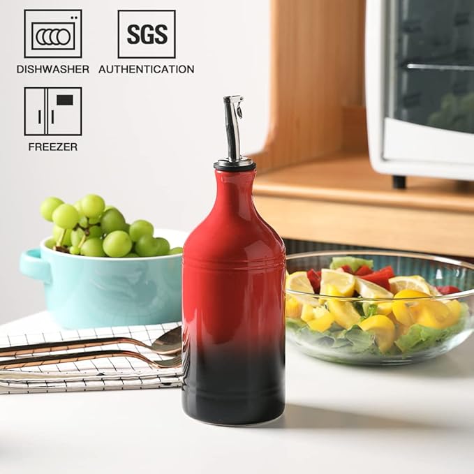 Sweejar Ceramic Olive Oil Dispenser Bottle, Opaque Oil Cruet Protects to Reduce Oxidation, Suitable for Storage Vinegar, Coffee Syrups & Other Liquids, Pack of 1, 15.5 Fl Oz(Gradient Red)