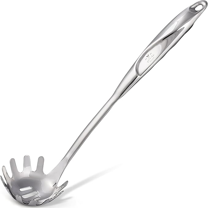 Zulay Kitchen Stainless Steel Pasta Spoon - 12” Spaghetti Server with Teeth & Draining Holes - Rust-Resistant Pasta Fork for Noodles & Pasta - Dishwasher Safe Utensil for Everyday Use