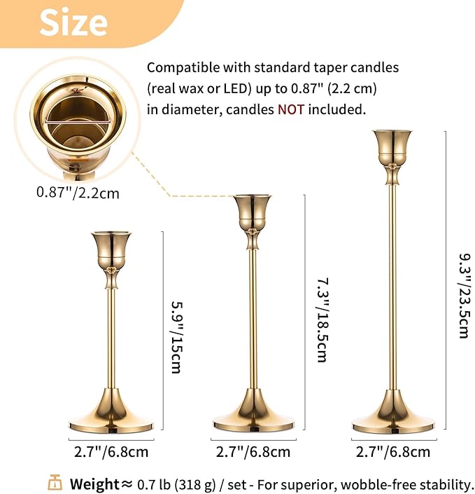 Nuptio Candlestick Candle Holders 30 Pcs Candle Stick Holder Gold Taper Candle Holder Candle Stand for Wedding Party Thanksgiving Halloween Birthday Mantel Baby Shower Table Centerpieces Decor