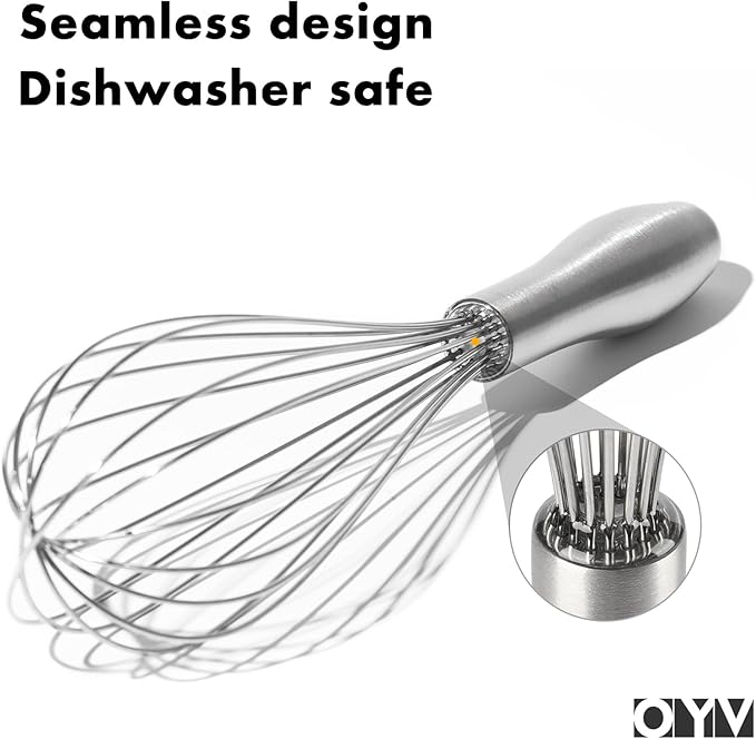 OYV 8" Whisk, Ergonomic Handle, Dishwasher Safe 18/10 Stainless Steel Whisk, Professional Kitchen Metal Wisk, Perfect for Whisking, Blending, Beating, and Baking