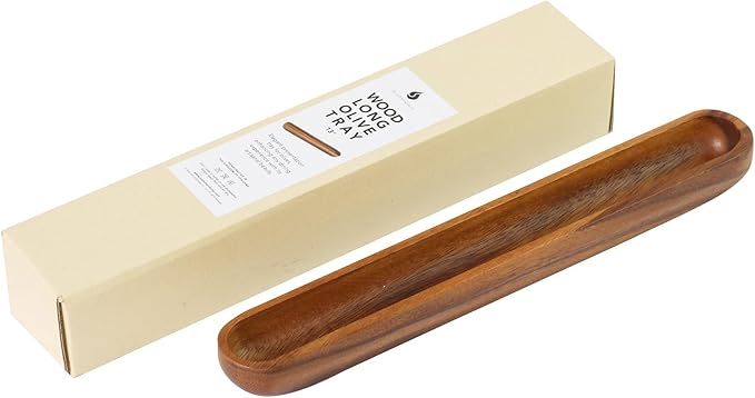 SiamMandalay Wooden Olive Tray Handmade Acacia Wood Olive Plate Long Canoe Boat Style Dish - Food Serving Platter Table Centrepiece