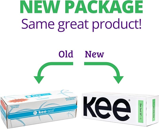 KEE-SEAL Disposable Pastry Bags, Piping Bag with Grip Tight Outer Surface, Smooth-Flow Interior, Easy Tear Perforation, Convenient Dispenser Box, 25-Inch, Clear