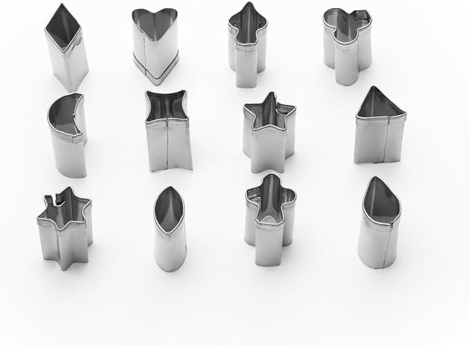 Fox Run Mini Shapes Fondant Cutter Set, Small Star, Diamond, Heart, Clover, Spade, Moon, Oval, 12-Piece, Stainless Steel