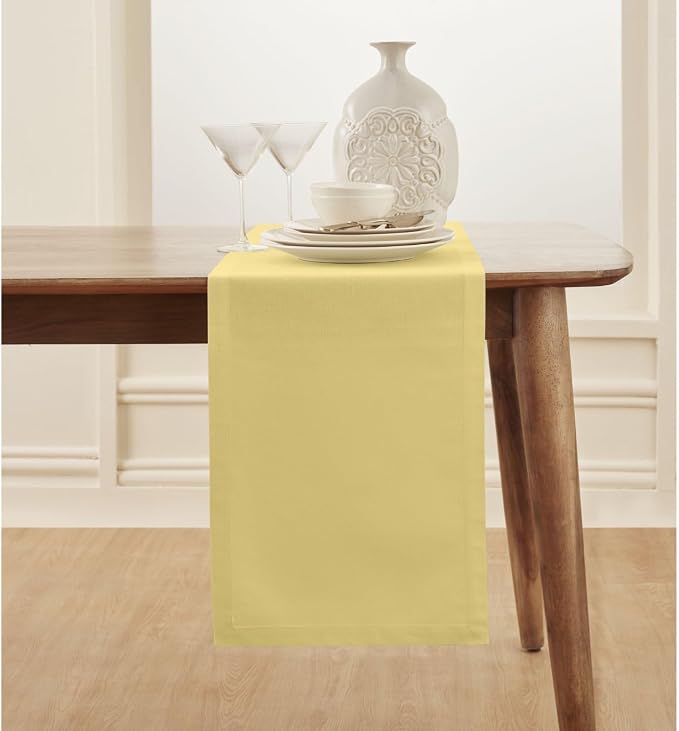 Solino Home Yellow Cotton Linen Table Runner 108 Inches Long - Elegant Machine Washable Dining Table Runner 14x108 Inch for Summer Decor & 4th of July - Dru