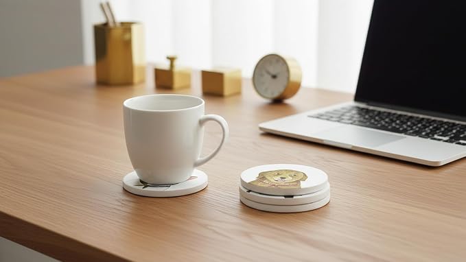 Cute Coasters for Desk Dog Themed Absorbent Ceramic Cup Coasters for Tabletop Protection, Ideal for Various Size Cups Outdoor or Indoor