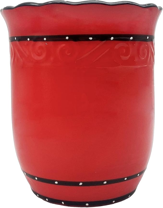 ACK Tuscany Hand Painted Red Ruffle Utensil Holder 85239