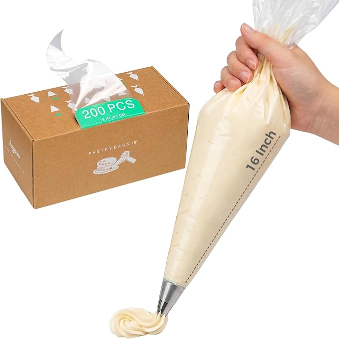 16-Inch Heavy-Duty Disposable Piping Bags, 200 Pack – Extra Thick Smooth Pastry Bags with Easy-Pull Dispenser Box for Cake Decorating, Buttercream Frosting, Cookie Icing & Baking Supplies
