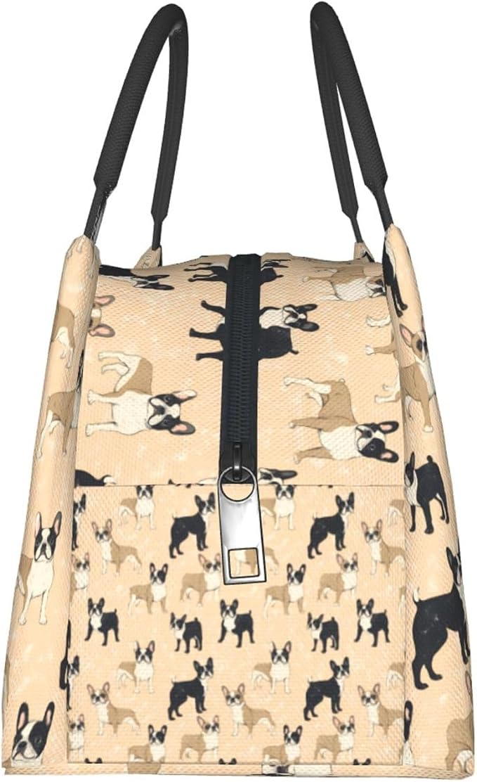 Boston Terrier Insulated Lunch Box for Kids Adults Dog Lovers,Reusable Tote Bag with Cute Black and Tan Puppy,Portable Lunchbox Handbag,Makeup Bags Organizer Gifts for Work Office,11x6.3x6.7in