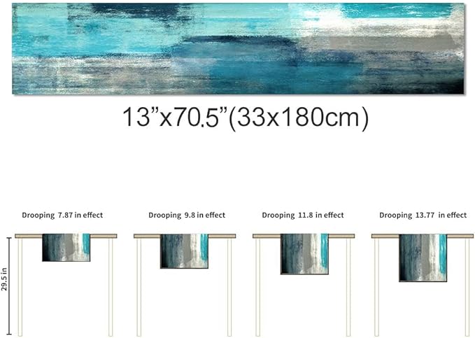 Teal Grey Table Runners Modern Art Farmhouse Linen Turquoise Table Runners Dresser Scarves Retro Rustic Style for Party Kitchen Dining Table Coffee Holiday Party Decor (Teal Grey, 13"x 71")