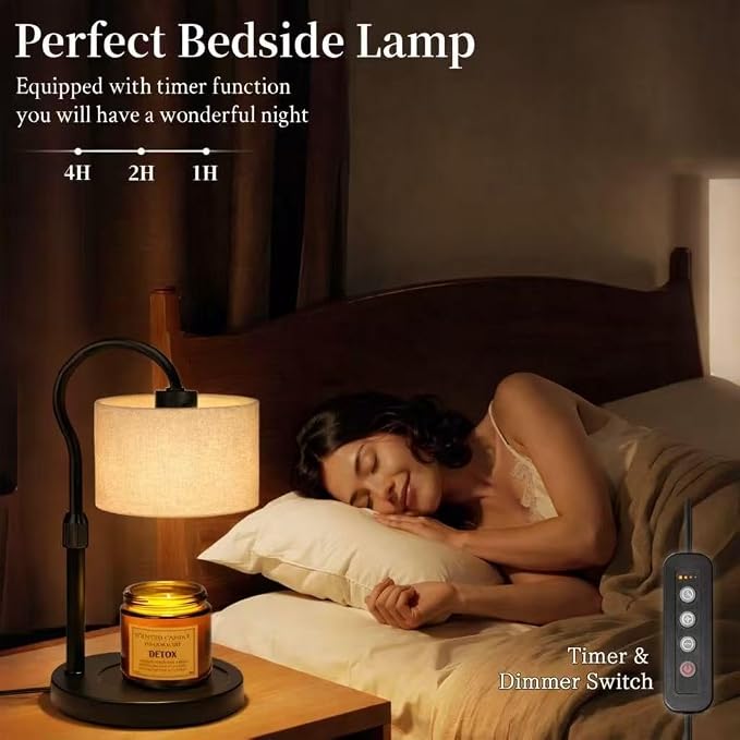 Ruiever Candle Warmer Lamp,Adjustable Height with 2 Bulbs，Linen Candle Lamp with Dimmer & Timer, Flameless Fragrance Diffuser for Scented Wax Melts, Mothers Day and Birthday Gifts for Home, Office