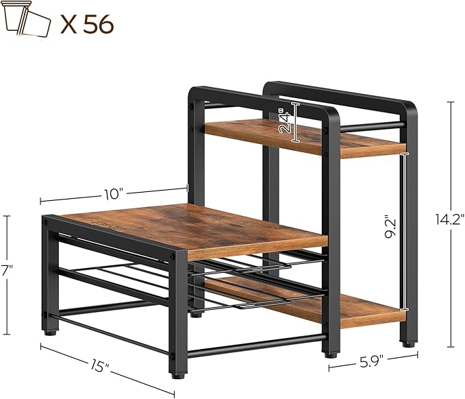 YATINEY Coffee Pod Drawer Holder, Holder for K Cup, Coffee Pod Organizer with 2-Tier Sliding Storage Drawer and Countertop, 56 Pods Capacity, Rustic Brown and Black KH01BR