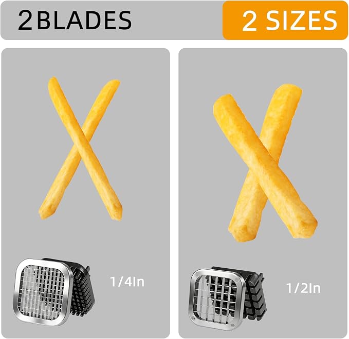 2Pcs French Fry Cutter, ZSCOOKLY Heavy Duty Potato Cutter Stainless Steel with 1/2-Inch and 1/4-Inch Blade Great for Potatoes Carrots Cucumbers.