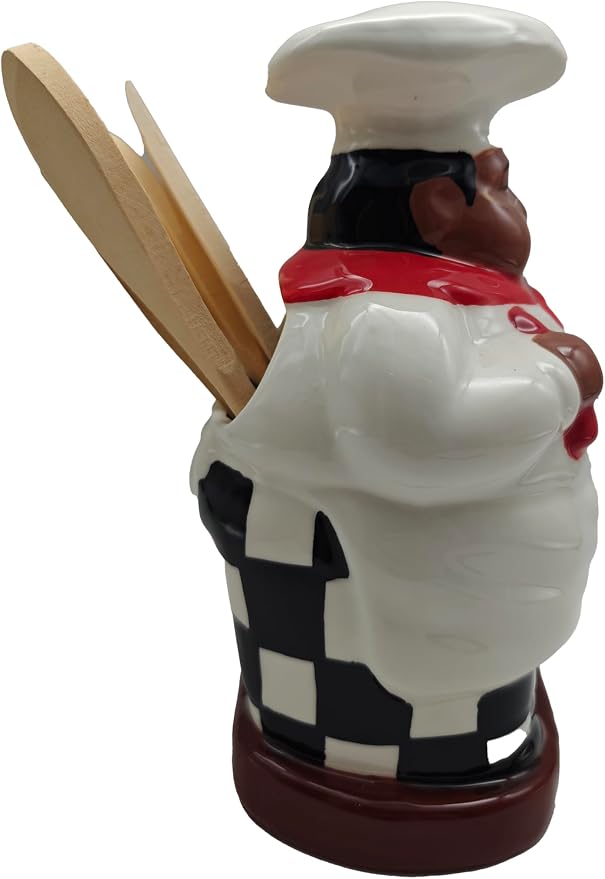 ACK Happy Bistro Chef Hand Painted Ceramic Utensil Jar, Utensil Holder, Utensil Crock, Modern Kitchen Decor, Kitchen Storage for for Spoon, Ladle, Spatula and More