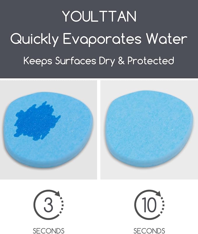 Diatomaceous Earth Coasters,3.9"x3.9", Quick-Dry, Absorbent, Heat-Resistant, Modern Stone Design, Dark Gray, Irregular Shape (2, Blue)