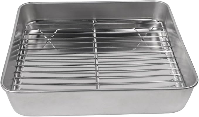 Stainless Steel Baking Pan and Cooling Rack Set for Oven Roasting and Baking Multi-Size Bakeware for Kitchen BBQ and Cake Easy Clean Dishwasher Safe(24CM)