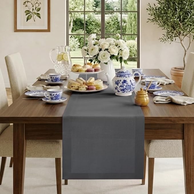 Classic Linen™ by D'Moksha Charcoal Grey Table Runner 90 Inches Long, 100% Pure Linen, 14 x 90 Inch Table Runner for Dresser, Dining- Summer, Father's Day