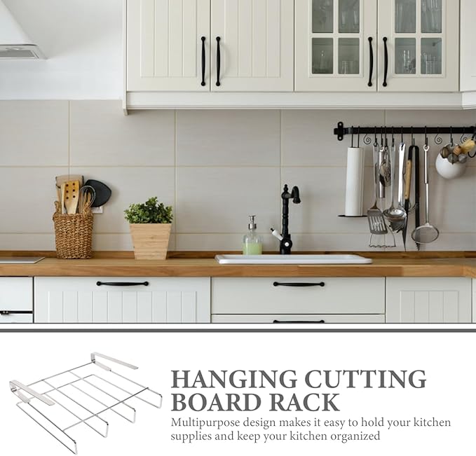 PRETYZOOM Cutting Board Rack Organizer for Kitchen Storage Stainless Steel Hanging Chopping Board Holder Space-saving under Cabinet Compact Design for Easy Access