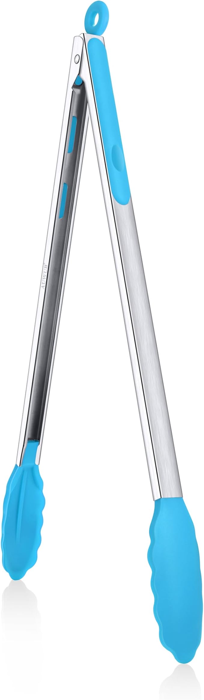 Salad Tongs, 16 Inch Silicone Food Tongs with 304 Stainless Steel Core & Non-Slip Grip in Blue Color