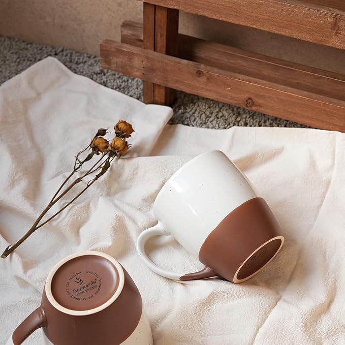 Bosmarlin Ceramic Coffee Mug Set of 4, 16 Oz, Coffee Cups with Big Handle, Dishwasher and Microwave Safe (White)