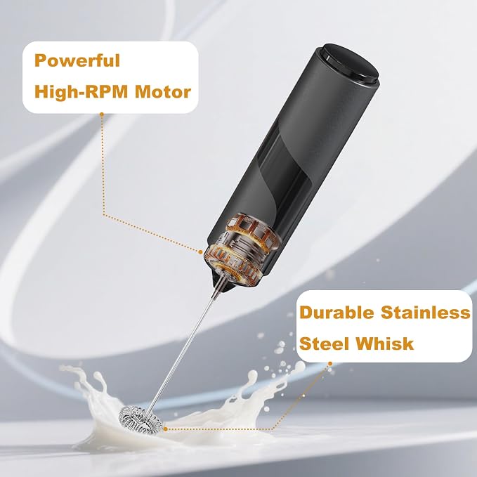 Handheld Milk Frother with Cover- 15-Second Silent Drink Mixer, Travel-Ready with ABS Sleeve, No Charging Required for Coffee, Matcha & Shakes