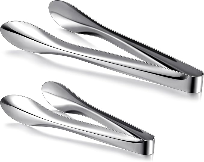 2 Pack Polished Stainless Steel Serving Tongs 9 and 12 Inch Metal Food Silver Tong for Buffet Salad BBQ Grilling Heavy Duty Kitchen Utensils for Cooking Catering Wedding Party
