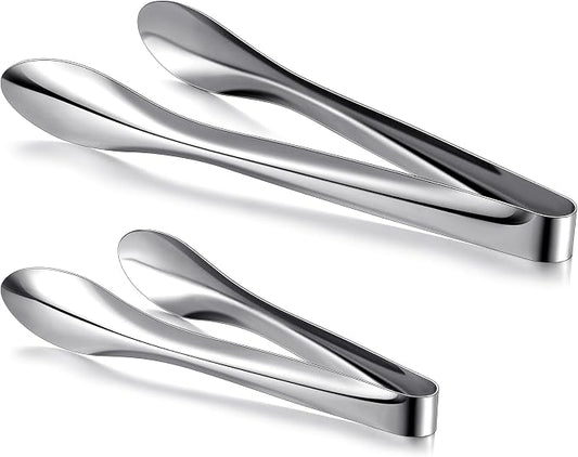 2 Pack Polished Stainless Steel Serving Tongs 9 and 12 Inch Metal Food Silver Tong for Buffet Salad BBQ Grilling Heavy Duty Kitchen Utensils for Cooking Catering Wedding Party
