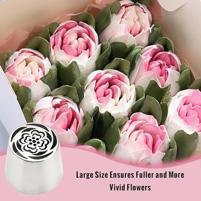 Extra Large Russian Flower Piping Tips, Stainless Steel Icing Tips Set, Rose Floral Nozzle for Cake Decorating, Frosting Piping kit for Edible Flowers Cake Decorations, Cake Decorating Supplies