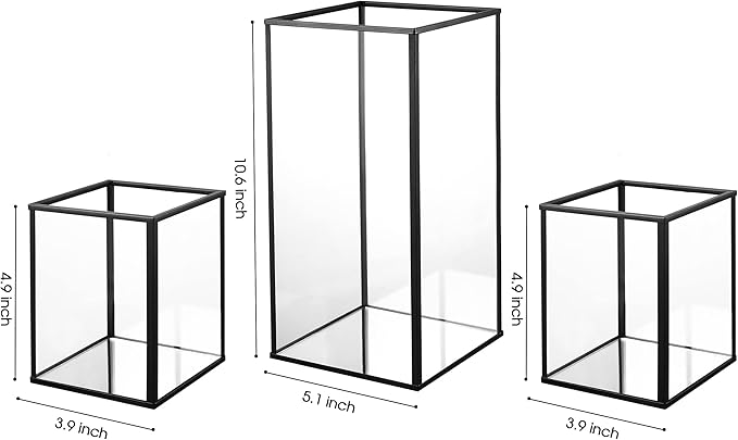 yshengood Hurricane Candle Holder Set of 3 Pcs, Black Candle Holder for Pillar Candle