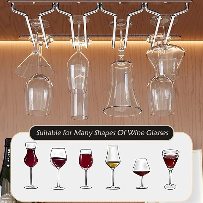 CAKERS Under Cabinet Hanging Stemware Display Rack|304 Stainless Steel Wine Glass Holder|Wine Glass Storage Organizer Hanger,3 Rows,30cm(11.8in)