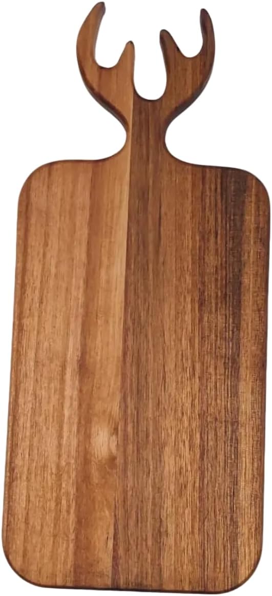 Acacia Wood Serving Board with Handle - 13" x 6" Wooden Cute Design Food Serving Tray for Kitchen Appetizers, Wooden Cutting Chopping Board for Meat, Vegetables, Bread, Cheese Board